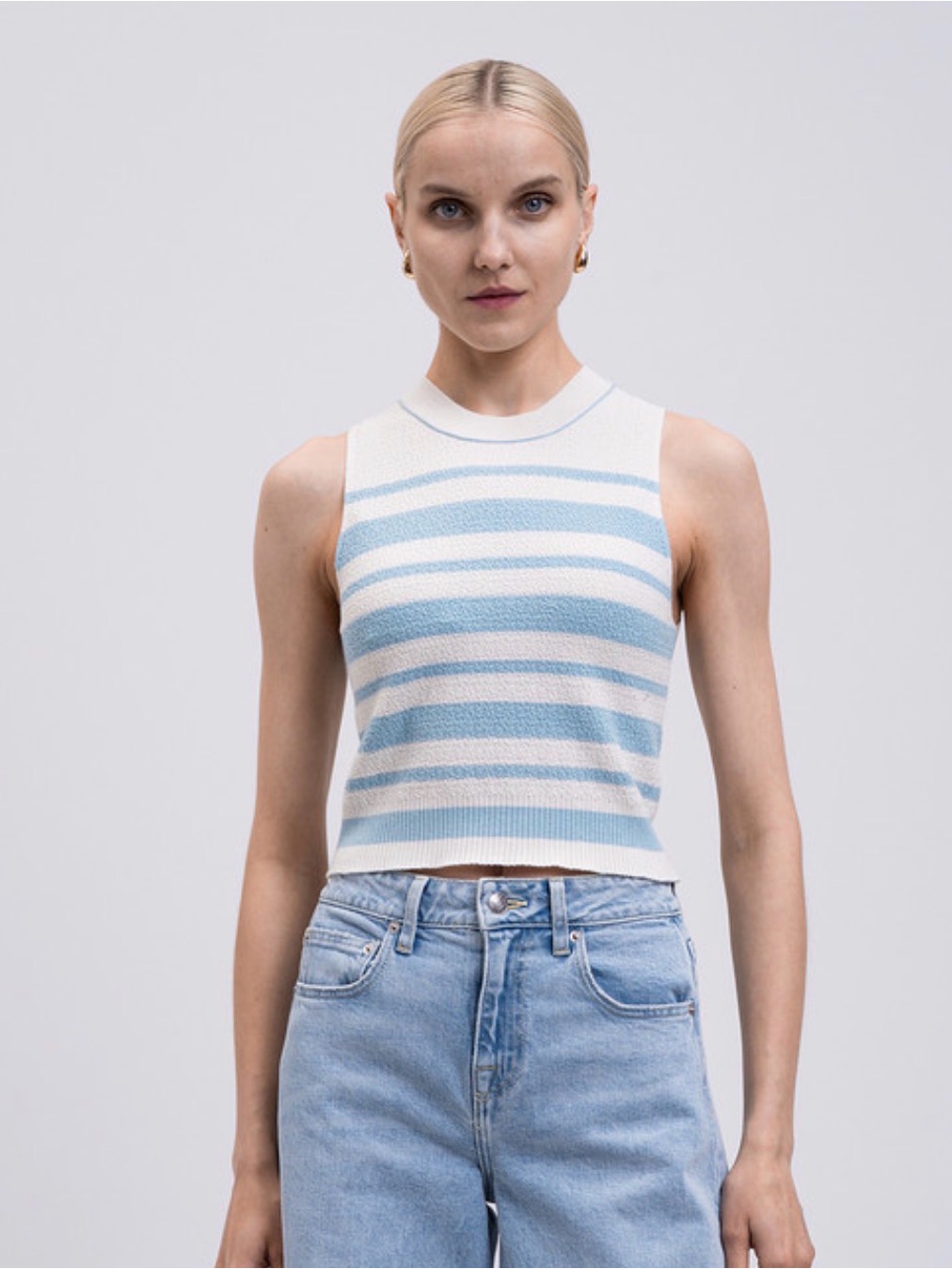 Striped Light Blue & White Knit Tank Top